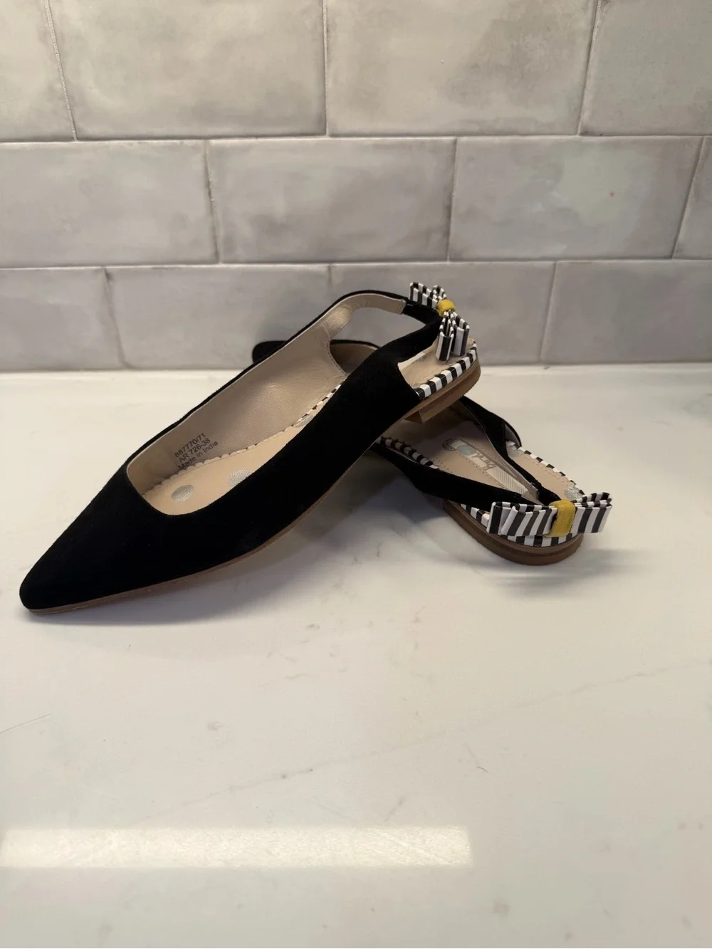 Boden Cut Out Slingback Flats Black Suede Pointed Toe Bow Shoes Women’s Size 8